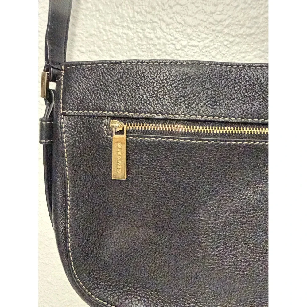 Michael Kors Black Pebbled Leather Crossbody Bag Gold Hardware White Stitching